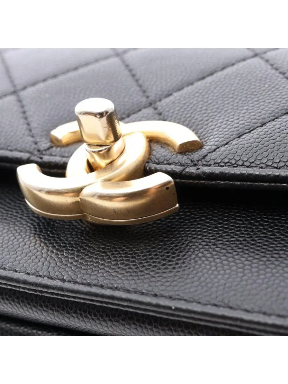 Chanel Shoulder Bag Quilted Black Caviar Leather Chain